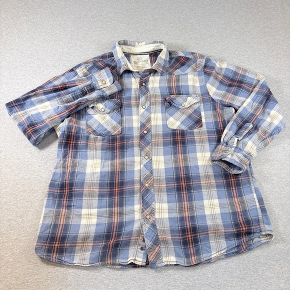 roebuck & co Other - Roebuck & Co Flannel Shirt Mens XXL Blue Plaid Western Pearl Snap Cotton Rodeo